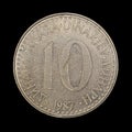 Closeup shot of a Yugoslavian dinar coin on a black background. Royalty Free Stock Photo