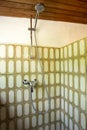 Closeup shower with vintage style room. retro tiles old-fashioned Royalty Free Stock Photo