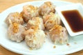 closeup shrimp dumpling with china sauce