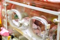 Closeup sick newborn baby sleeping in a baby incubator Royalty Free Stock Photo