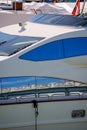 Closeup of a side of a luxury yacht at the boat show Miami Royalty Free Stock Photo