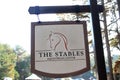 Closeup horse stables sign in the fall. Georgia