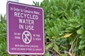 Sign informing the public of recycled water usage in Duck Key Florida