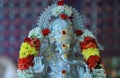 Closeup Silver color statue at hindu god ganesha ceremonial elephant Royalty Free Stock Photo