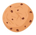 Closeup single chocolate chip cookie, detailed texture chips. Delicious sweet snack dessert food