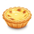 Closeup Of A Single Golden Egg Tart With Flaky Crust On White Background Royalty Free Stock Photo