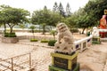 Closeup Single Stone back lion statue in Repulse Bay Temple,