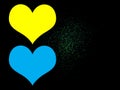 Closeup, Single yellow and blue colour heart shape isolated black background for design stock photo. illustration, vector Royalty Free Stock Photo