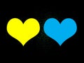 Closeup, Single yellow and blue colour heart shape isolated black background for design stock photo. illustration, vector Royalty Free Stock Photo