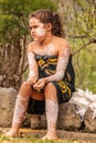Closeup of sitting young Aboriginal girl in Newcastle, Australia