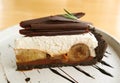 Closeup of a Slice of Banoffee Pie on White Plate