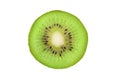 Closeup slice of one green kiwi fruit isolated on white background. Ripe fresh juicy single qiwi fruit close up. Royalty Free Stock Photo
