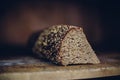 Closeup of a slice of seeded brown bread Royalty Free Stock Photo