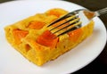 Closeup a Slice of Tasty and Healthy Homemade Butternut Squash Cake Bar on a White Plate