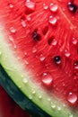 Closeup slice of watermelon with deep droplets on icon weather a