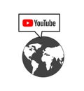 YouTube logo in a speech bubble. Youtube and world symbol.