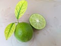 Closeup of sliced juicy green lemon