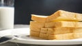 Closeup, sliced wheat bread, nutrient breakfast, black background, healthy eating