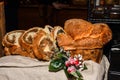 Closeup of slices of homemade traditional Romanian sweet bread named Royalty Free Stock Photo