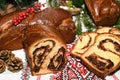 Closeup of slices of homemade traditional Romanian sweet bread named