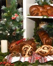 Closeup of slices of homemade traditional Romanian sweet bread named Royalty Free Stock Photo