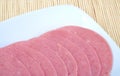 Closeup slices of sausage. Royalty Free Stock Photo