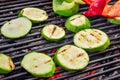 Closeup of slices of zucchini on a grill Royalty Free Stock Photo