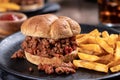 Sloppy Joe Sandwich and French Fries Royalty Free Stock Photo