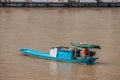 Closeup of small blue sloop on Yangtze River, China