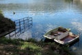 Closeup of small boats on the Piediluco Lake