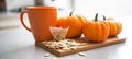 Closeup on small pumpkins seeds and tea bag on table Royalty Free Stock Photo