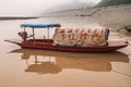 Closeup of small sloop and its reflection, Fengdu, China