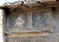 Closeup small tile mosaics, house in Parco Archeologico di Ercolano