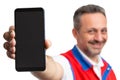 Closeup of smartphone held by supermarket employee