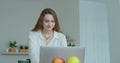 Closeup smiling business woman talking mobile phone at home office. Portrait of joyful girl making phone call at remote Royalty Free Stock Photo