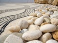 Closeup of Smooth Beige and White Pebbles Against a Subtle Halftone Wave Pattern A HighDefinition Abstract Background Royalty Free Stock Photo