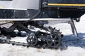 Closeup snow crawler snow mobile parked austria Royalty Free Stock Photo