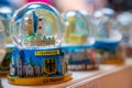 Closeup of snow globes in the Christmas market in Frankfurt, Germany Royalty Free Stock Photo