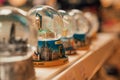 Closeup of snow globes in the Christmas market in Frankfurt, Germany Royalty Free Stock Photo