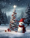 Closeup Snowman Tree Background Huge Incredibly Immense Trees St