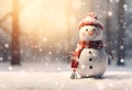 A Closeup of a Snowman Wearing a Red Hat and Scarf, Smiling at t