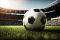 closeup of soccer ball on the field grass in the stadium Royalty Free Stock Photo