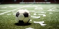 Closeup of soccer ball on green grass of sport field with cash money