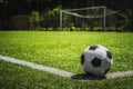 Closeup soccer ball on green grass at sunset Royalty Free Stock Photo