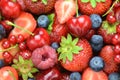 Closeup of soft fruits, strawberries, raspberries, Royalty Free Stock Photo