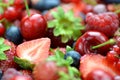 Closeup of soft fruits, strawberries, raspberries, Royalty Free Stock Photo