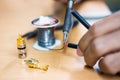 Engineer Repairing and adjustment RCA cable Royalty Free Stock Photo