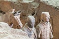 Closeup of 2 soldiers and horse at Terracotta Army excavation hall, Xian, China Royalty Free Stock Photo