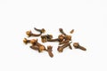 Closeup of some aromatic cloves isolated on a white background