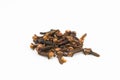 Closeup of some aromatic cloves isolated on a white background Royalty Free Stock Photo